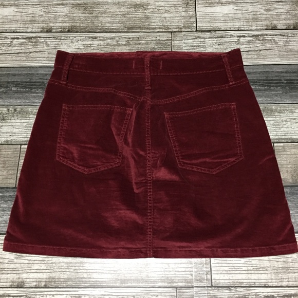 Madewell Velveteen Mini Skirt Size 27 Stretch Denim Straight Zip Front Burgundy - Picture 5 of 8